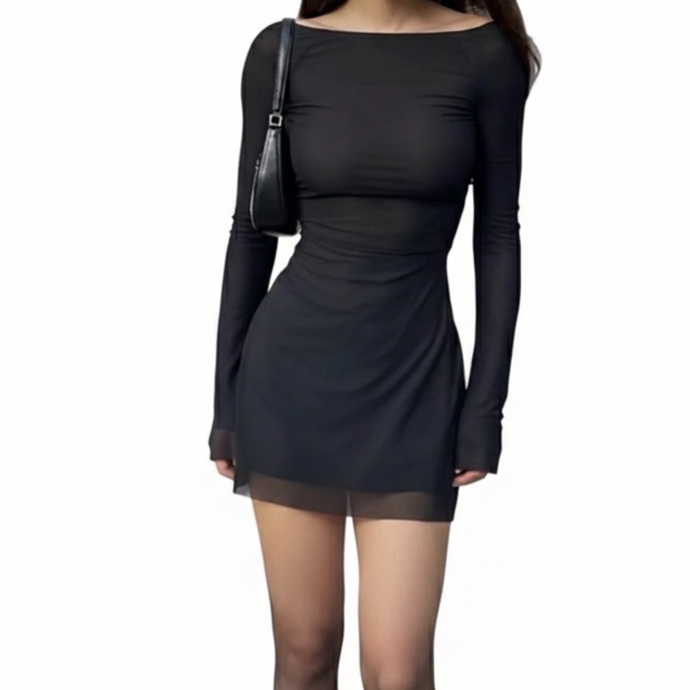 Mesh Backless Long Sleeve Mini Dress ✨ 🖤